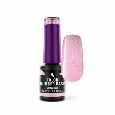 NEW!! PERFECT NAILS COLOR RUBBER BASE GEL - GLITTER ROSE 4ML